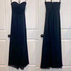 Bill Levkoff Navy Blue Pleated Sweetheart Bodice Strapless Maxi Dress Gown 8